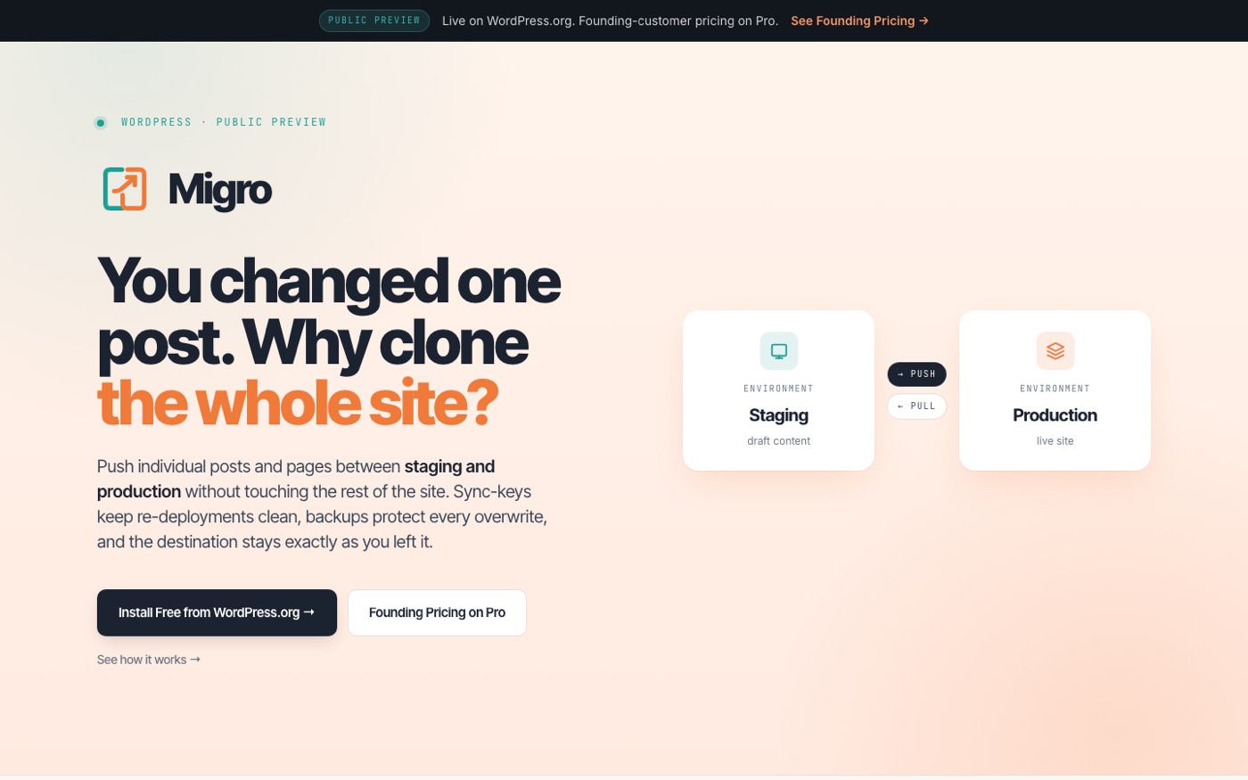 Migro home page