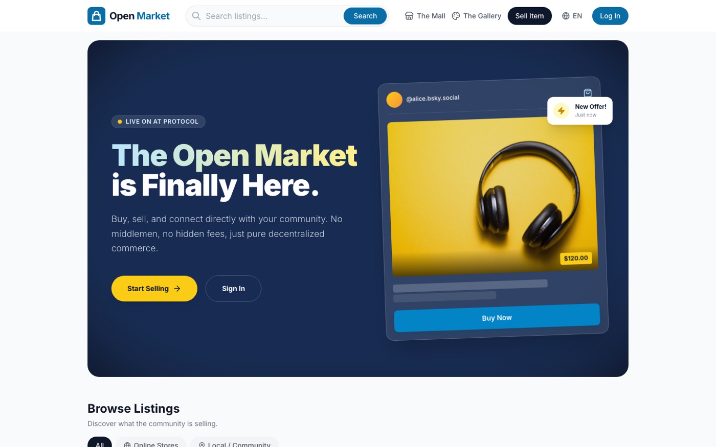 Open Market home page